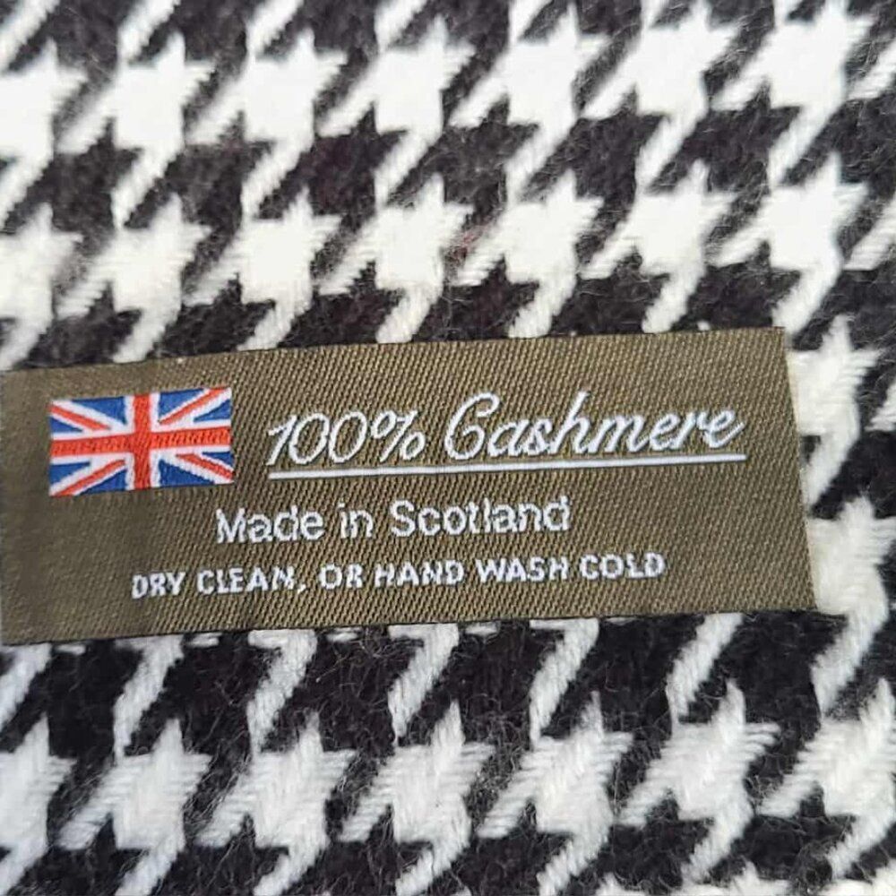 100% Cashmere Scarf made in Scotland Black White Herrirngbone